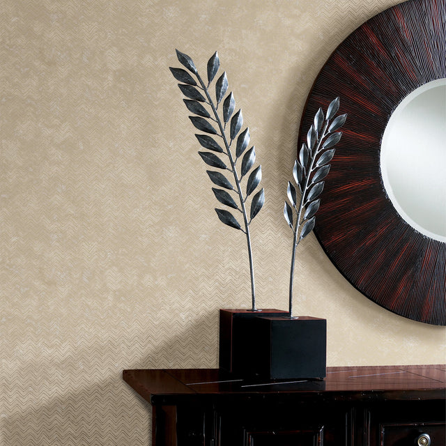 Luna Copper Distressed Chevron Wallpaper with Metallic Abstract Chevron Pattern - Brewster 2927-00603