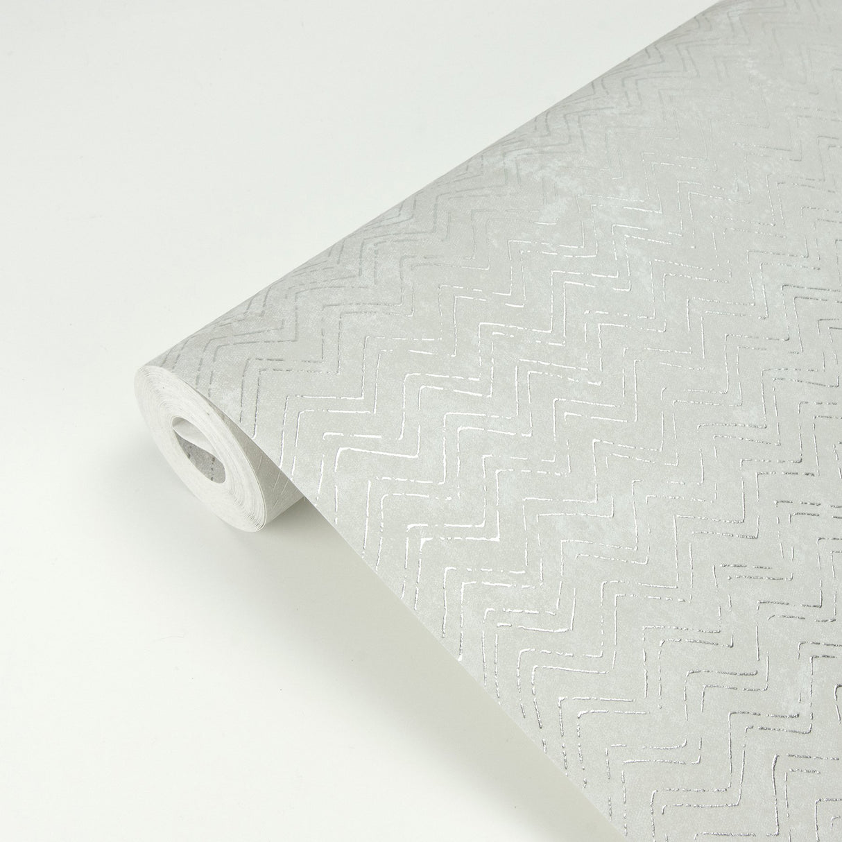 Luna Platinum Distressed Chevron Wallpaper with Metallic Effect - Brewster 2927-00604