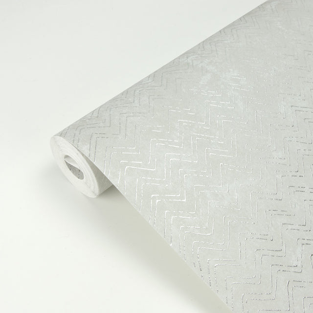 Luna Platinum Distressed Chevron Wallpaper with Metallic Effect - Brewster 2927-00604