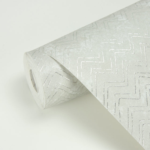 Luna Platinum Distressed Chevron Wallpaper with Metallic Effect - Brewster 2927-00604
