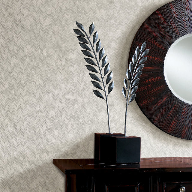 Luna Platinum Distressed Chevron Wallpaper with Metallic Effect - Brewster 2927-00604