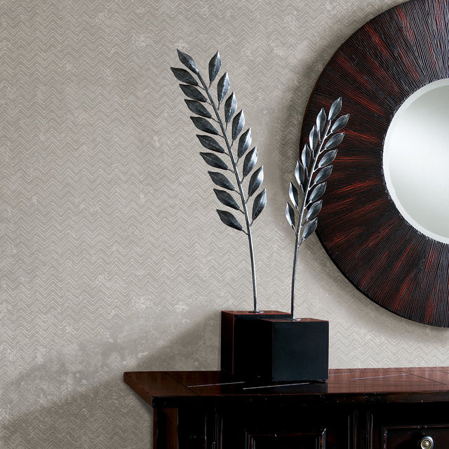 Luna Silver Distressed Chevron Wallpaper with Metallic Modern Abstract Pattern - Brewster 2927-00607