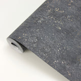 Drizzle Charcoal Speckle Wallpaper with Metallic Gold Flecks - Brewster 2927-00701