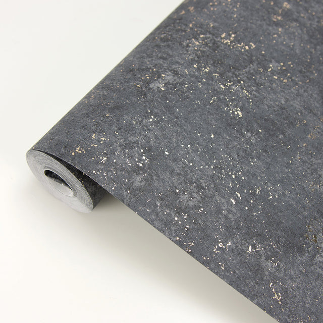 Drizzle Charcoal Speckle Wallpaper with Metallic Gold Flecks - Brewster 2927-00701