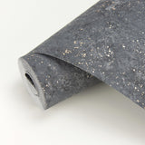 Drizzle Charcoal Speckle Wallpaper with Metallic Gold Flecks - Brewster 2927-00701
