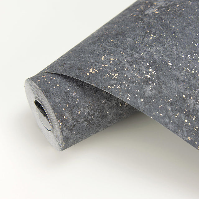 Drizzle Charcoal Speckle Wallpaper with Metallic Gold Flecks - Brewster 2927-00701