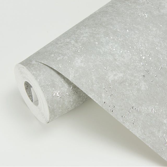 Drizzle Light Grey Speckle Wallpaper with Metallic Distressed Texture - Brewster 2927-00704