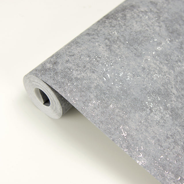 Drizzle Pewter Speckle Wallpaper with Metallic Distressed Texture - Brewster 2927-00706