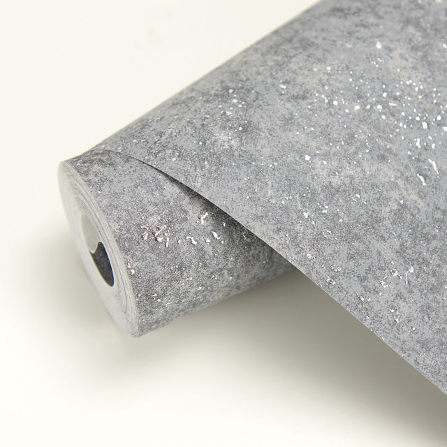 Drizzle Pewter Speckle Wallpaper with Metallic Distressed Texture - Brewster 2927-00706