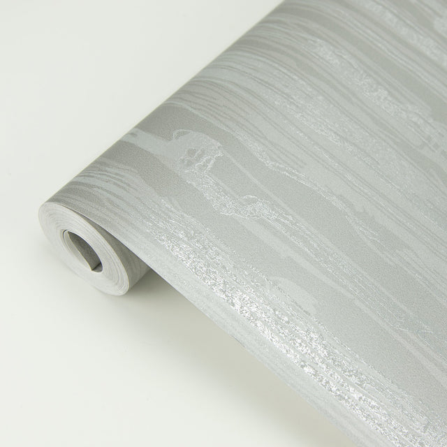 Nova Silver Faux Wood Wallpaper with Metallic Wood Grain - Brewster 2927-10105