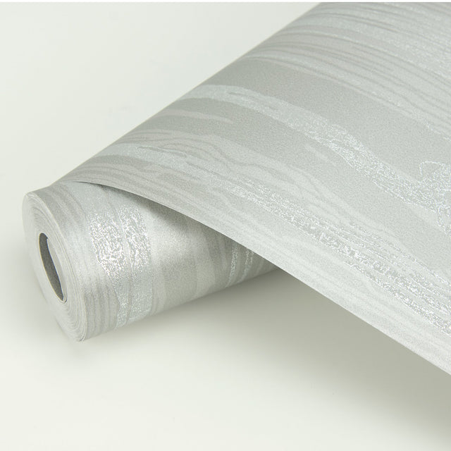 Nova Silver Faux Wood Wallpaper with Metallic Wood Grain - Brewster 2927-10105