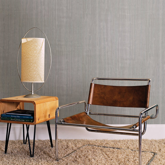 Nova Silver Faux Wood Wallpaper with Metallic Wood Grain - Brewster 2927-10105