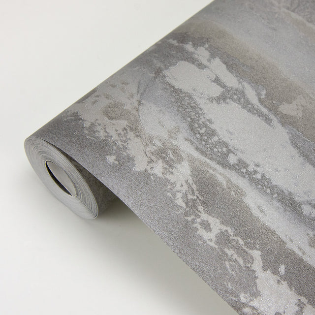 Vapor Silver Stone Wallpaper with Metallic Marble-Inspired Abstract - Brewster 2927-10406
