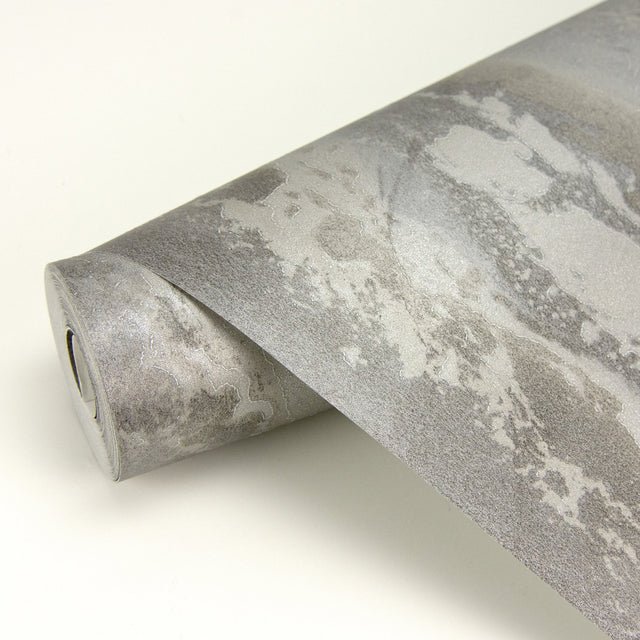 Vapor Silver Stone Wallpaper with Metallic Marble-Inspired Abstract - Brewster 2927-10406