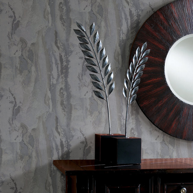 Vapor Silver Stone Wallpaper with Metallic Marble-Inspired Abstract - Brewster 2927-10406
