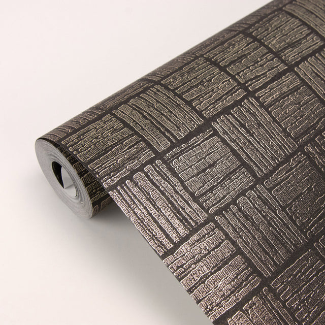 Glint Black Distressed Geometric Wallpaper with Metallic Glam Abstract Pattern - Brewster 2927-10501