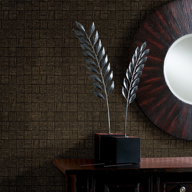 Glint Black Distressed Geometric Wallpaper with Metallic Glam Abstract Pattern - Brewster 2927-10501