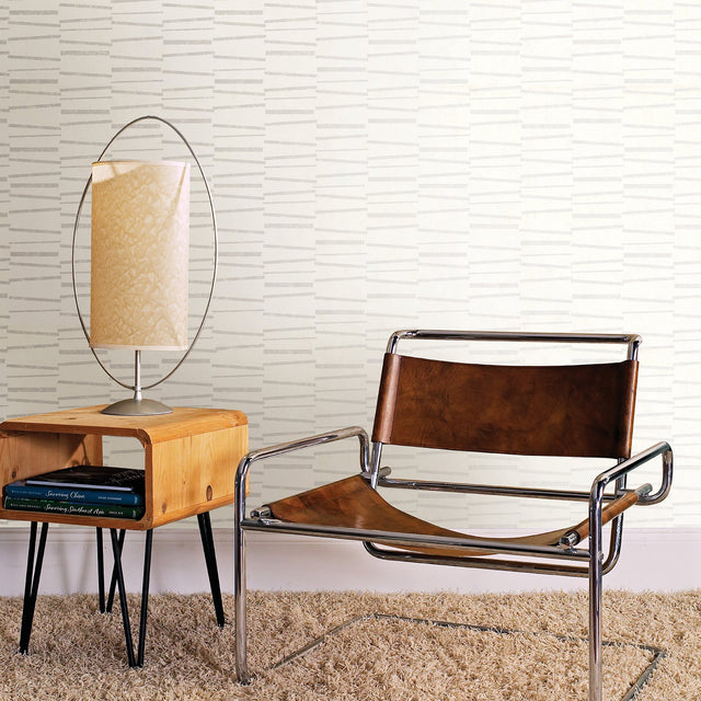 Luminescence Cream Abstract Stripe Wallpaper with Metallic Geometric Stripes - Brewster 2927-10603
