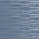 Luminescence Blue Abstract Stripe Wallpaper with Metallic Silver Geometric Motif - Brewster 2927-10604