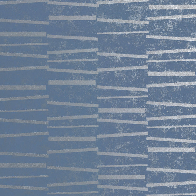 Luminescence Blue Abstract Stripe Wallpaper with Metallic Silver Geometric Motif - Brewster 2927-10604