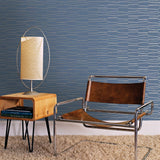 Luminescence Blue Abstract Stripe Wallpaper with Metallic Silver Geometric Motif - Brewster 2927-10604