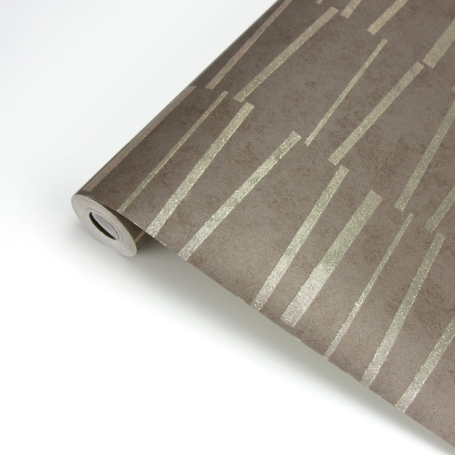 Luminescence Brown Abstract Stripe Wallpaper with Metallic Geometric Motif - Brewster 2927-10605