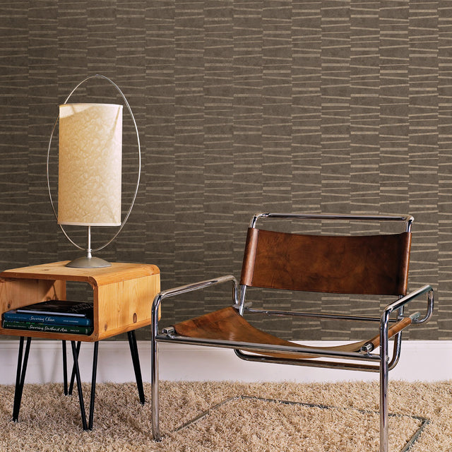 Luminescence Brown Abstract Stripe Wallpaper with Metallic Geometric Motif - Brewster 2927-10605