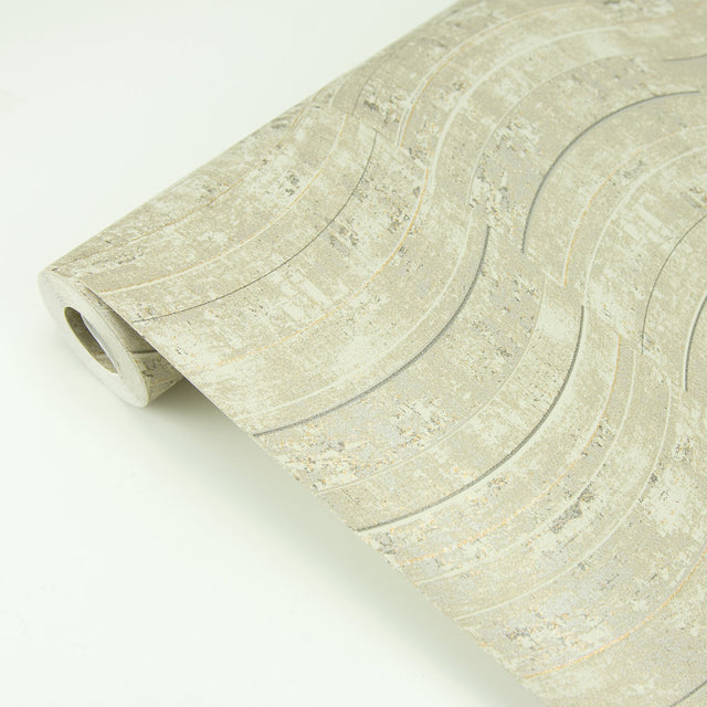 Hydra Taupe Geometric Wallpaper with Abstract Modern Wave Motif - Brewster 2927-10802