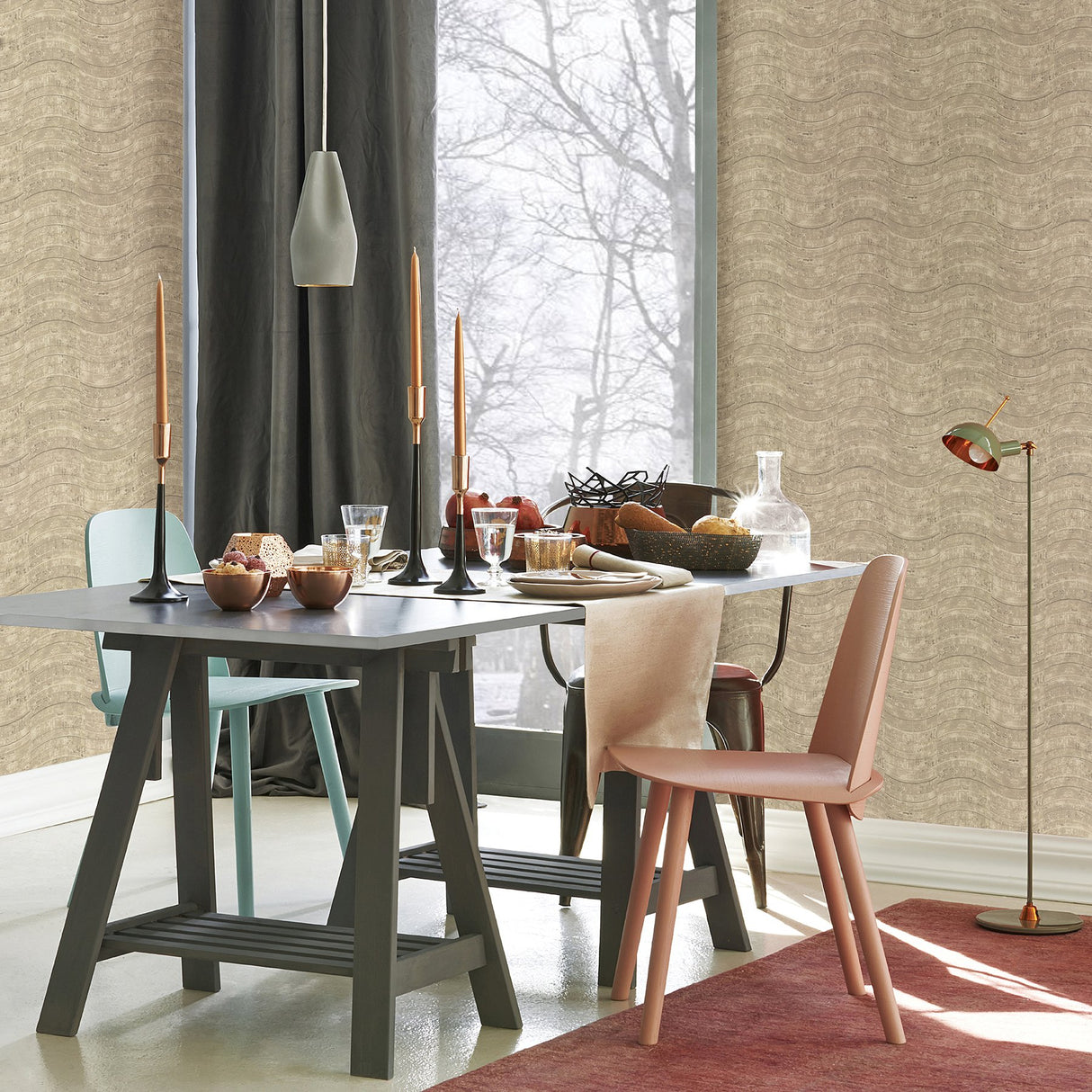 Hydra Taupe Geometric Wallpaper with Abstract Modern Wave Motif - Brewster 2927-10802