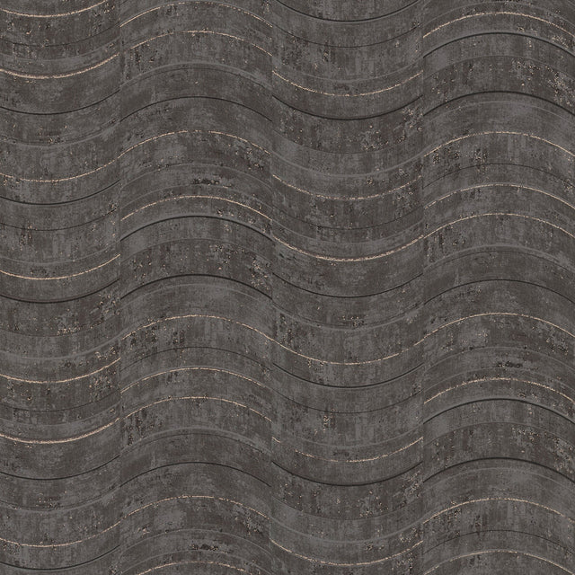 Hydra Dark Grey Geometric Wallpaper with Metallic Abstract Wave Pattern - Brewster 2927-10803