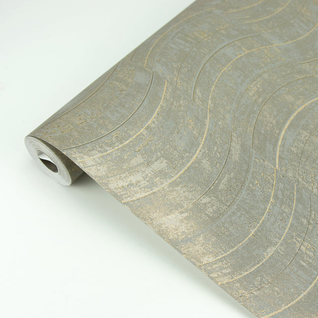 Hydra Light Grey Geometric Wallpaper with Metallic Abstract Wave - Brewster 2927-10804