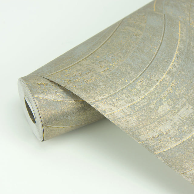 Hydra Light Grey Geometric Wallpaper with Metallic Abstract Wave - Brewster 2927-10804