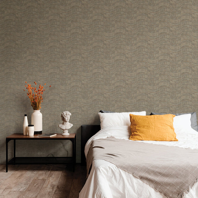 Hydra Light Grey Geometric Wallpaper with Metallic Abstract Wave - Brewster 2927-10804