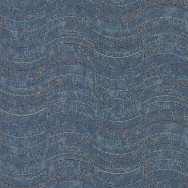 Hydra Blue Geometric Wallpaper with Abstract Wavy Stripe Motif - Brewster 2927-10805