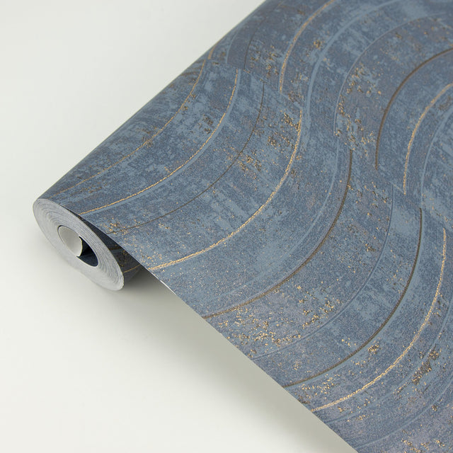 Hydra Blue Geometric Wallpaper with Abstract Wavy Stripe Motif - Brewster 2927-10805