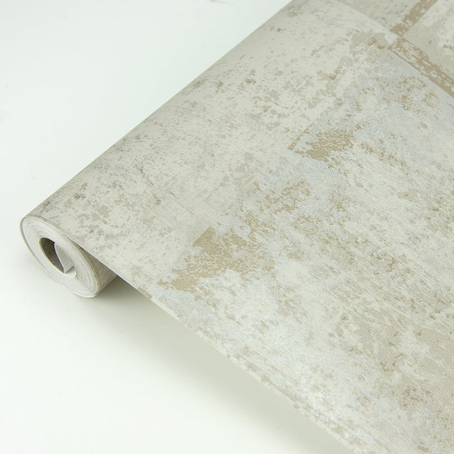 Vela Taupe Distressed Geometric Wallpaper with Metallic Abstract Geometric Pattern - Brewster 2927-10901