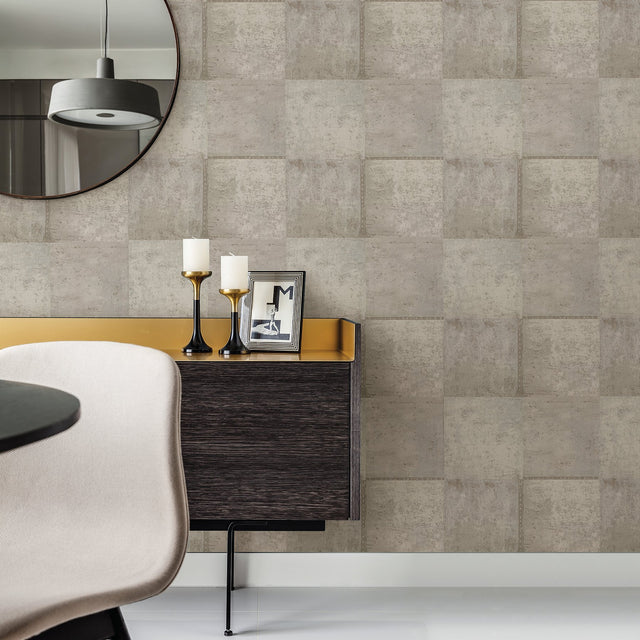 Vela Taupe Distressed Geometric Wallpaper with Metallic Abstract Geometric Pattern - Brewster 2927-10901