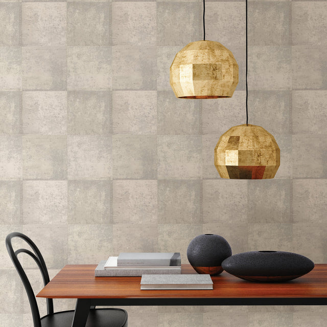 Vela Ivory Distressed Geometric Wallpaper with Textured Abstract Geometrics - Brewster 2927-10902