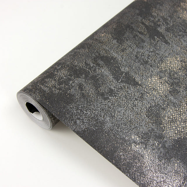 Jet Charcoal Texture Wallpaper with Distressed Metallic Non Woven Motif - Brewster 2927-11002