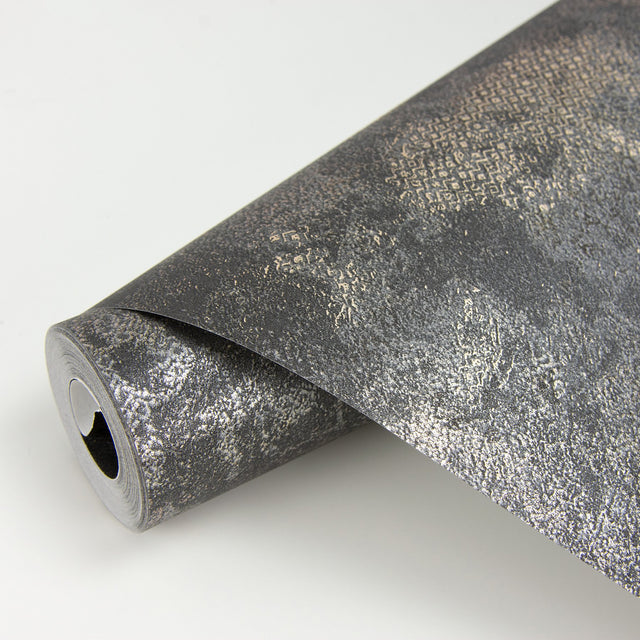 Jet Charcoal Texture Wallpaper with Distressed Metallic Non Woven Motif - Brewster 2927-11002
