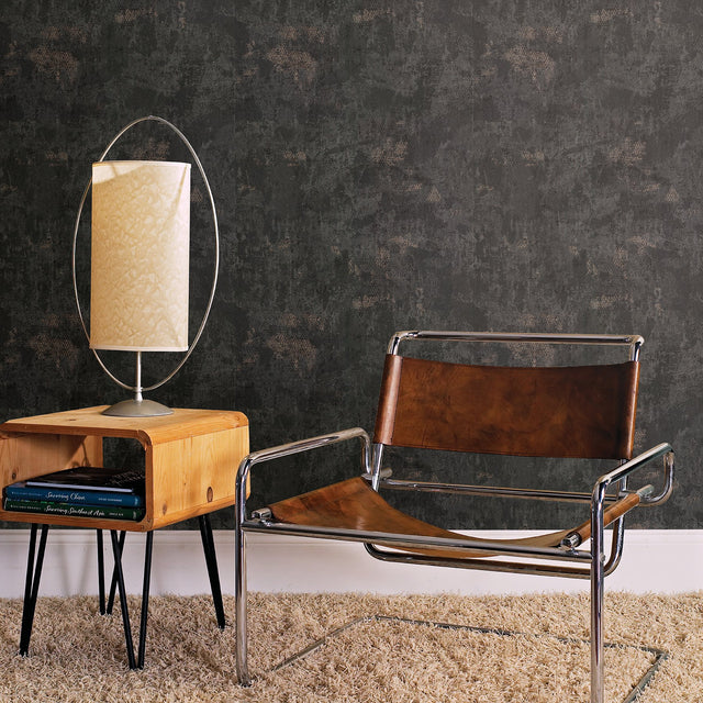 Jet Charcoal Texture Wallpaper with Distressed Metallic Non Woven Motif - Brewster 2927-11002