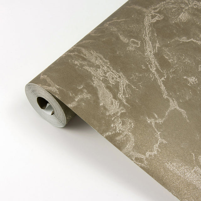 Crux Chocolate Marble Wallpaper with Metallic Distressed Texture - Brewster 2927-12003