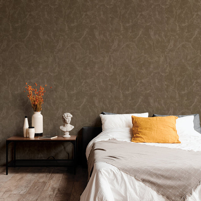 Crux Chocolate Marble Wallpaper with Metallic Distressed Texture - Brewster 2927-12003