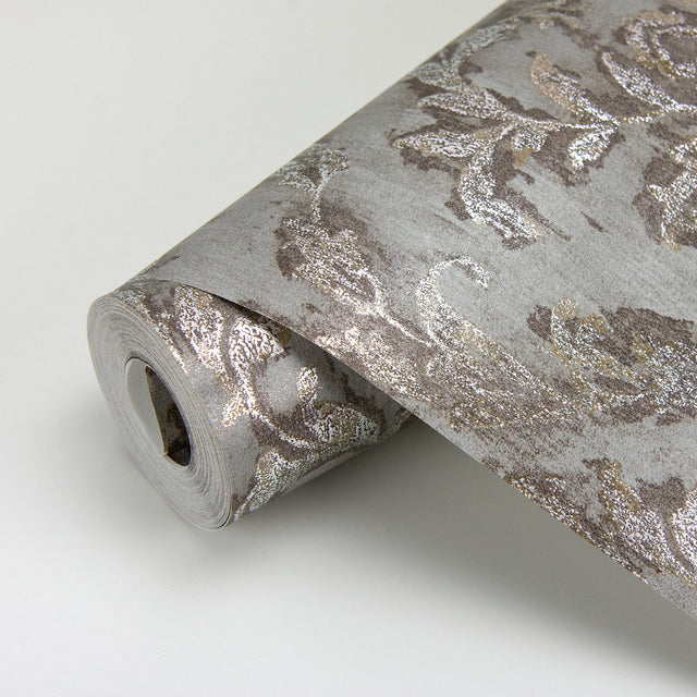 Lyra Bronze Damask Wallpaper with Metallic Glam Abstract Pattern - Brewster 2927-20102