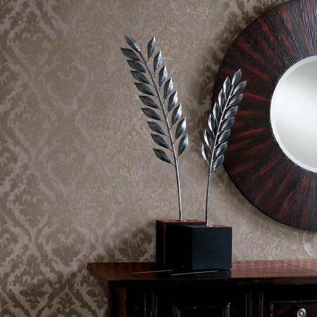Lyra Bronze Damask Wallpaper with Metallic Glam Abstract Pattern - Brewster 2927-20102