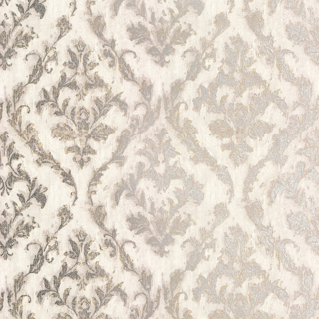 Lyra Light Grey Damask Wallpaper with Metallic Glam Abstract Motif - Brewster 2927-20106