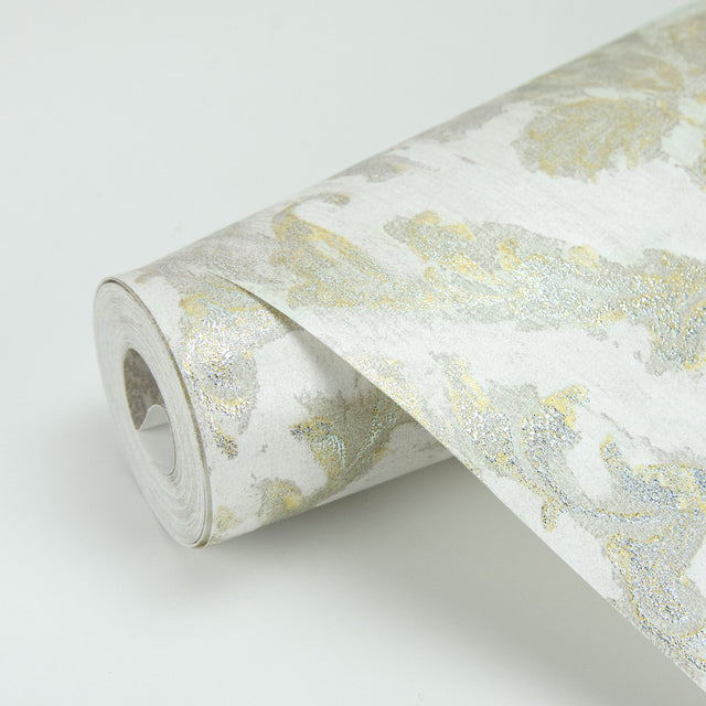 Lyra Light Grey Damask Wallpaper with Metallic Glam Abstract Motif - Brewster 2927-20106