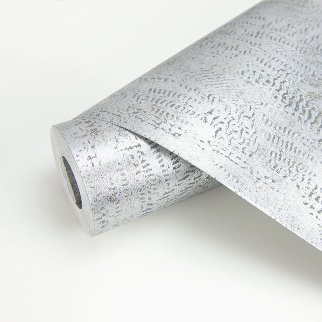 Luster Silver Distressed Texture Wallpaper with Metallic Abstract Modern Pattern - Brewster 2927-20301