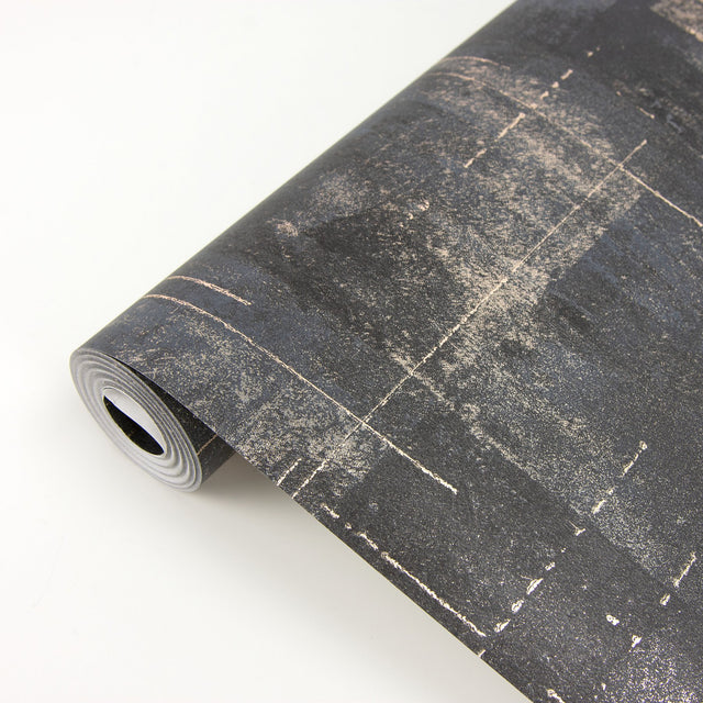 Ozone Black Texture Wallpaper with Distressed Textures Abstract Glam Non Woven Metallic - Brewster 2927-20401