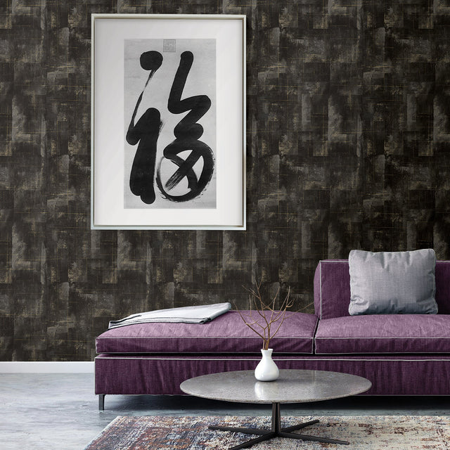Ozone Black Texture Wallpaper with Distressed Textures Abstract Glam Non Woven Metallic - Brewster 2927-20401